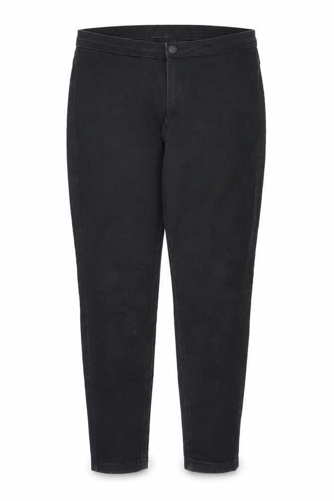 Front view of women’s black jegging jeans, size UK 14, 24-inch leg