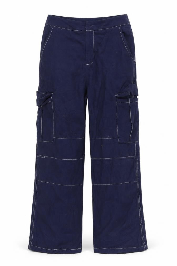 Front view of SHEIN women’s blue trousers, size S, 26-inch leg