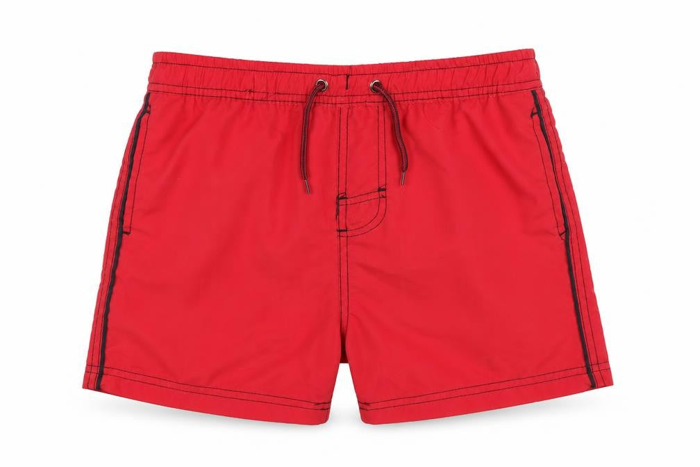 Front view of Cargo Bay boys’ red sweat shorts, size 7-8, years