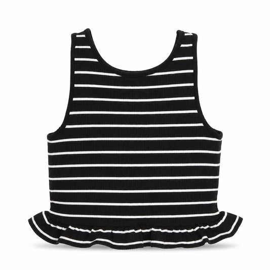 Front view of New Look women’s black striped camisole blouse, size UK 8