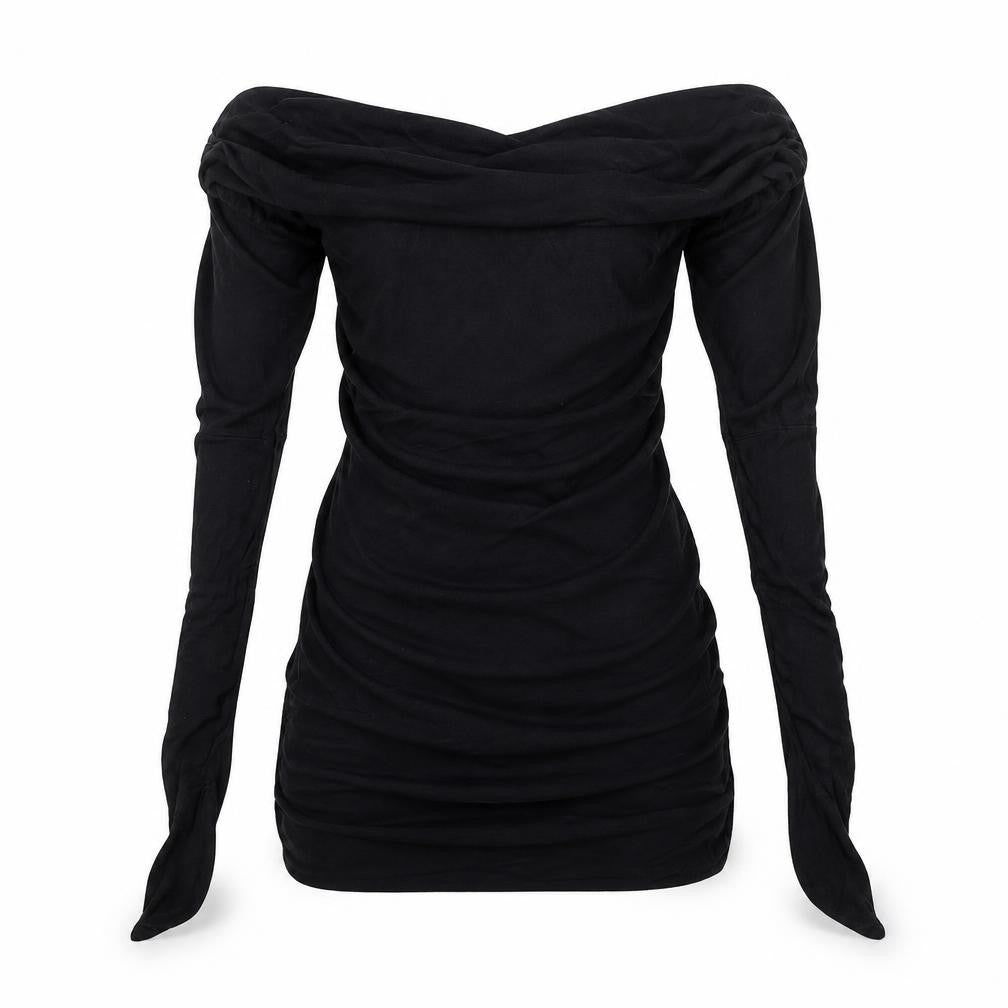 Front view of Evita women’s black basic t-shirt, size S, - bow on scoop back