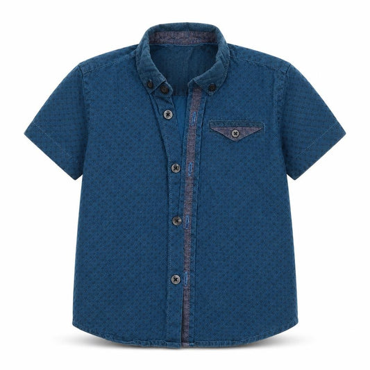Front view of George boys’ blue geometric basic button-up, size 3, years