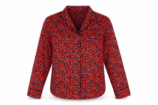 Front view of Next women’s red basic button-up, size UK 10