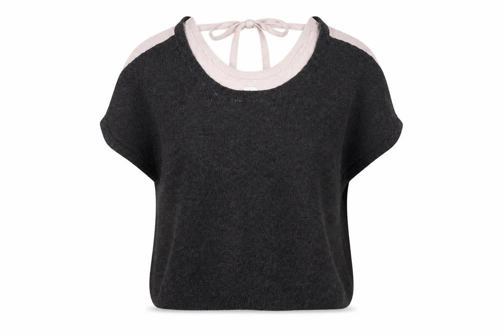 Front view of Saint Tropez women’s black paisley basic t-shirt, size S