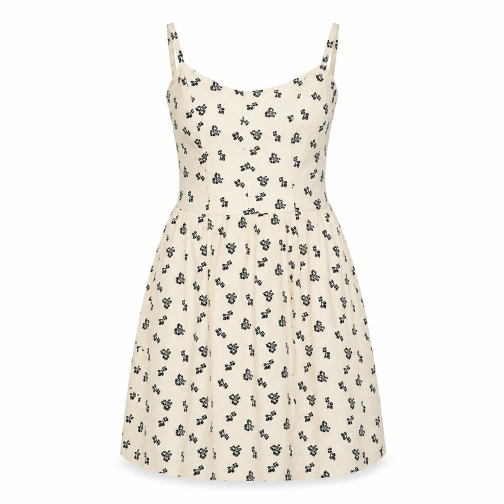 Front view of H&M women’s beige floral a-line, size S