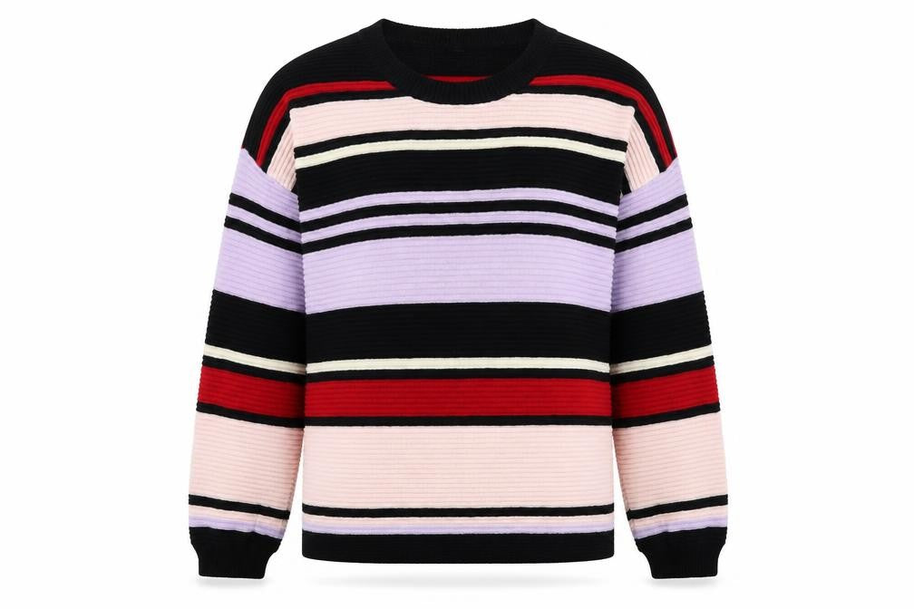Front view of H&M women’s pink striped jumper, size M
