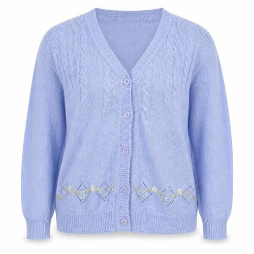 reflect Womens Blue Floral Knit Cardigan Jumper Size M
