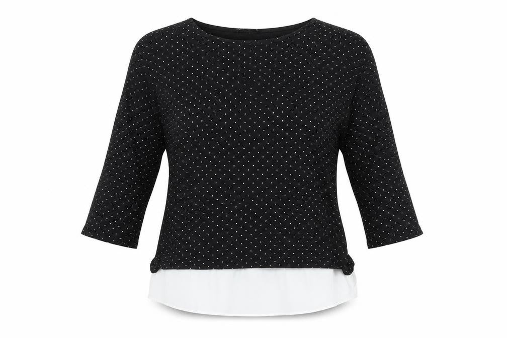 Front view of Stradivarius women’s beige polka dot jersey basic t-shirt, size M