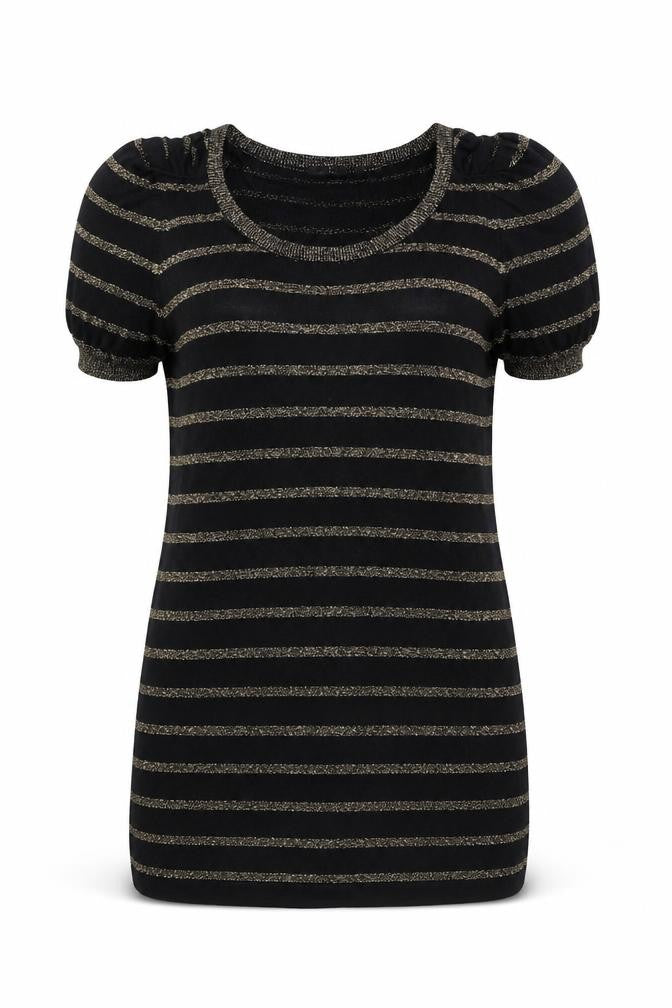 Front view of George women’s black striped jumper, size UK 12