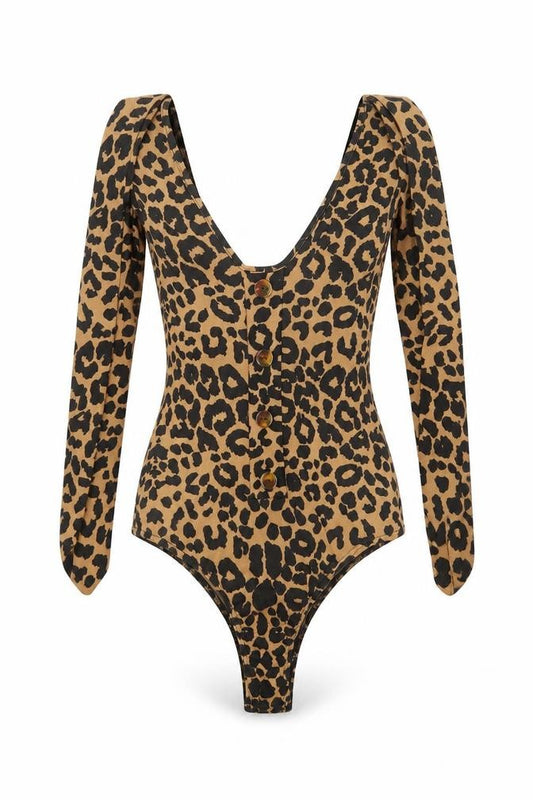 Front view of PRETTYLITTLETHING women’s black animal print leotard one-piece, size UK 10