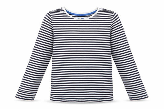 Front view of Tu boys’ blue striped basic casual, size 6, years