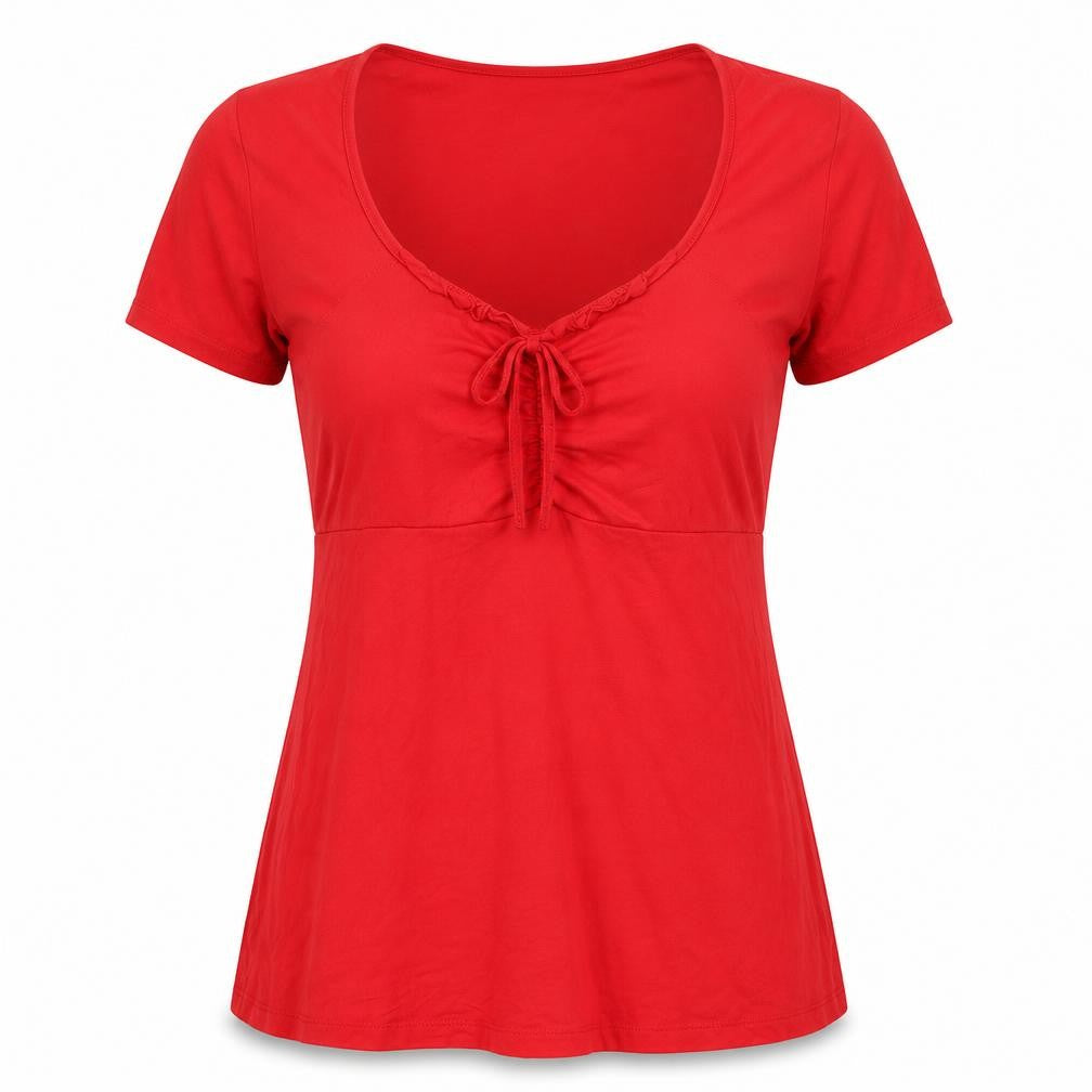 Front view of Body Flirt women’s red tunic blouse, size M