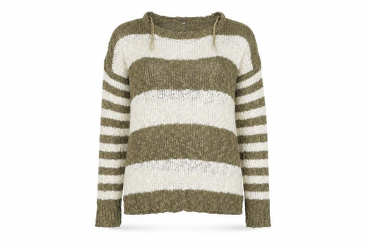 Front view of F&F women’s brown striped knit jumper, size UK 12