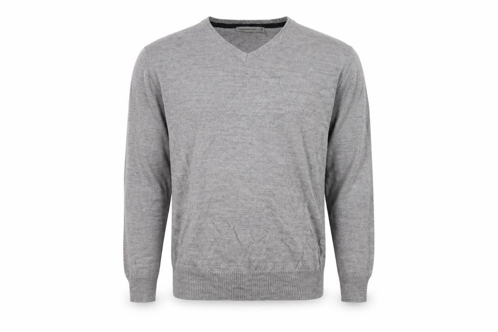 Front view of Cedarwood State men’s grey knit jumper, size S