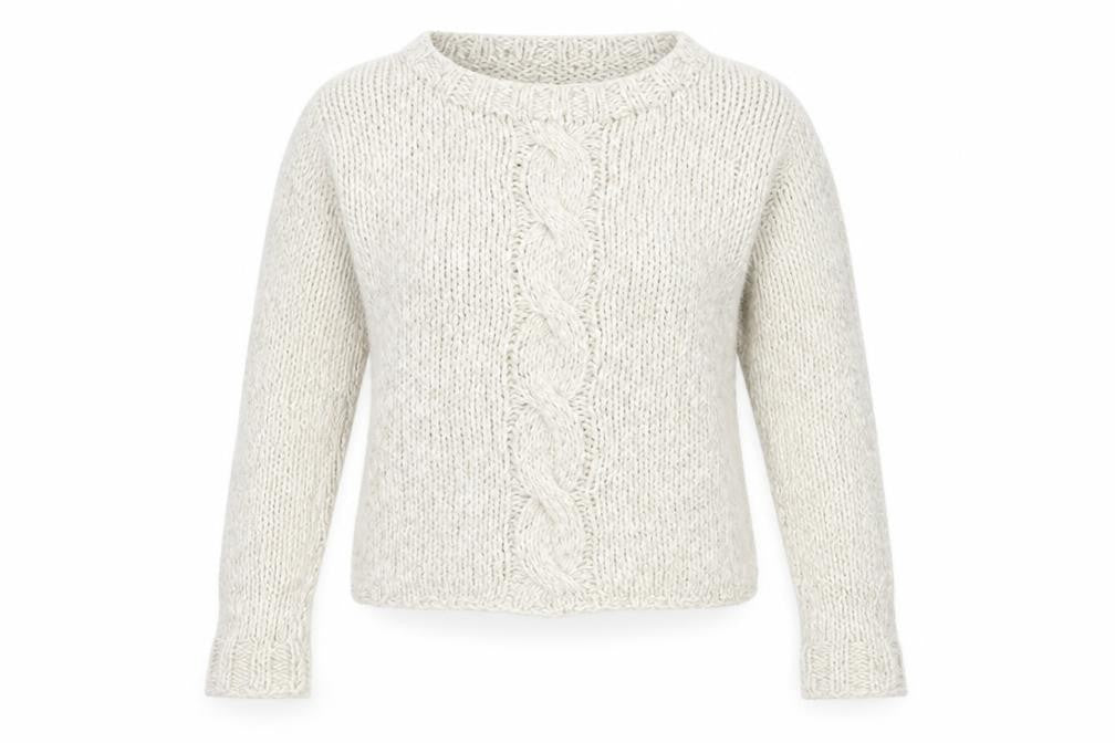 Front view of District women’s white knit jumper, size UK 14