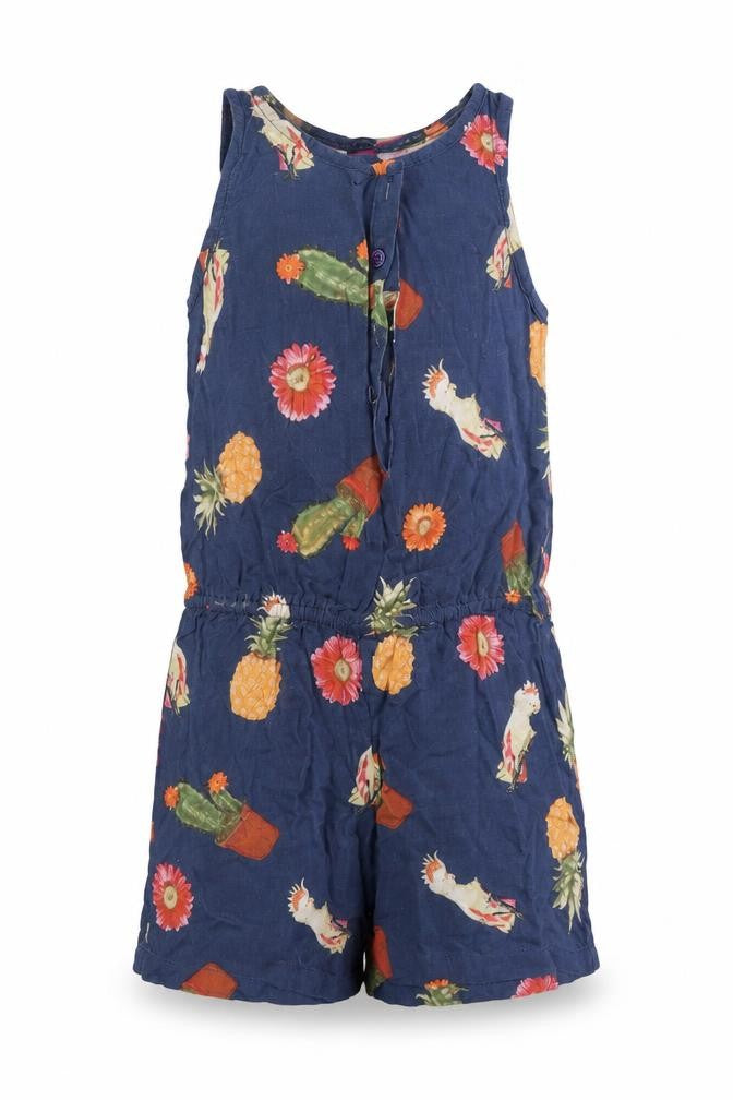 Front view of Next girls’ black spotted playsuit one-piece, size 4, years - fruit