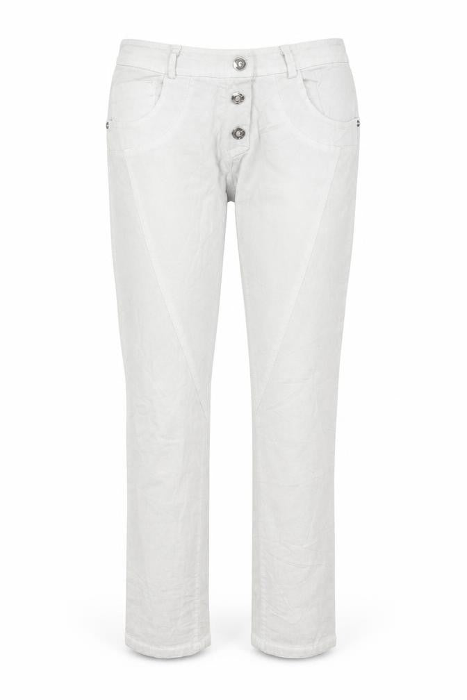 Front view of women’s grey denim straight jeans, size S, 26-inch leg