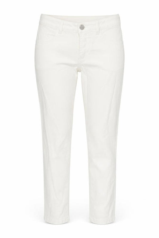 Front view of BikBok women’s white denim straight jeans, size M, 26-inch leg