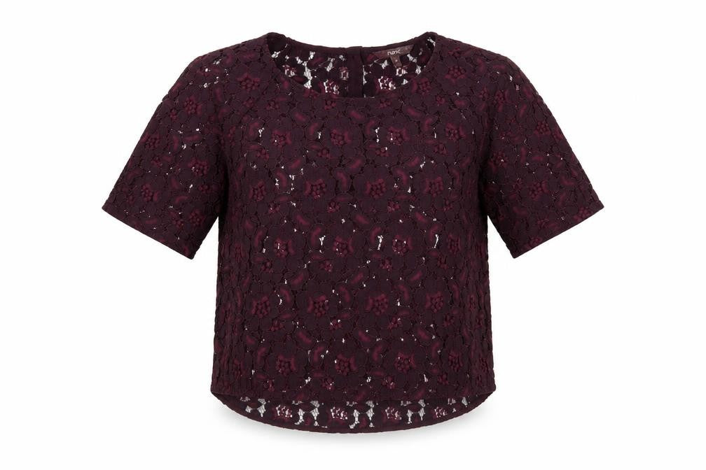 Front view of Next women’s purple floral basic t-shirt, size UK 10