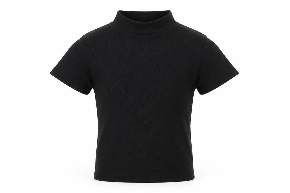 Front view of miss evie girls’ black basic t-shirt, size 10, years