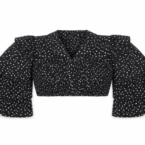 In the Style Womens Black Polka Dot  Basic Blouse Size 10  - frill neck line an sleeves