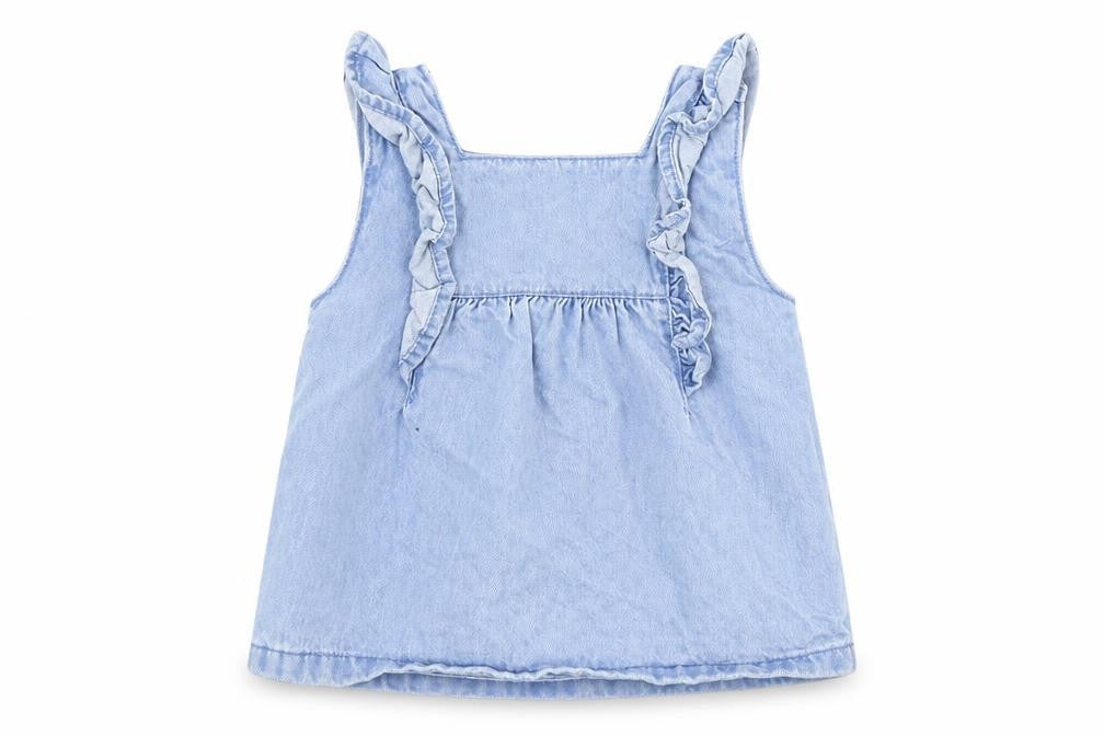 Front view of Tu girls’ blue basic casual, size 0-3, months - ruffle detail