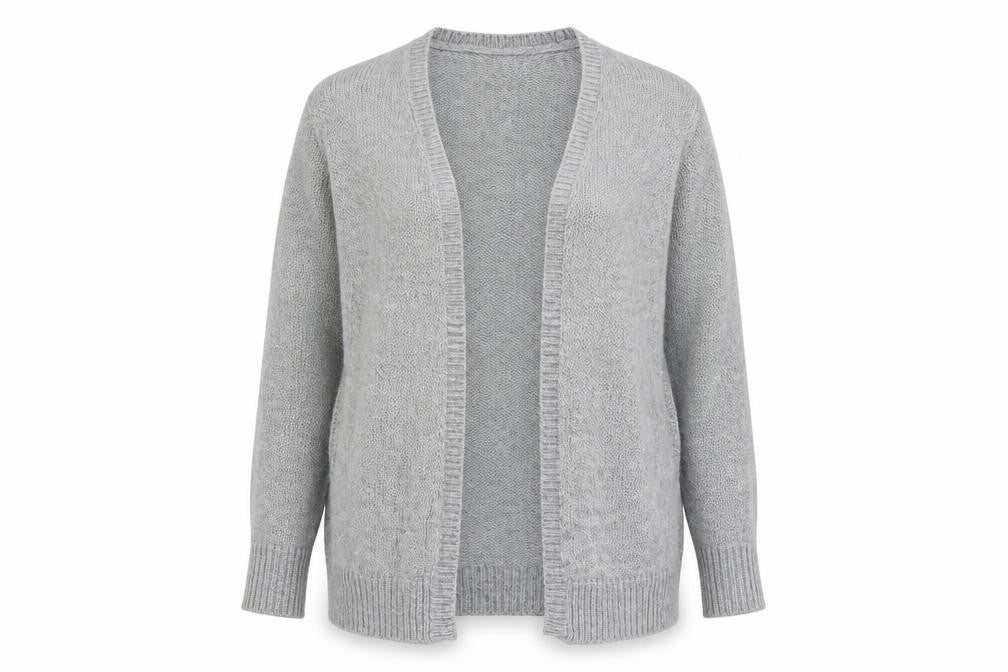 Front view of H&M women’s grey cardigan jumper, size S