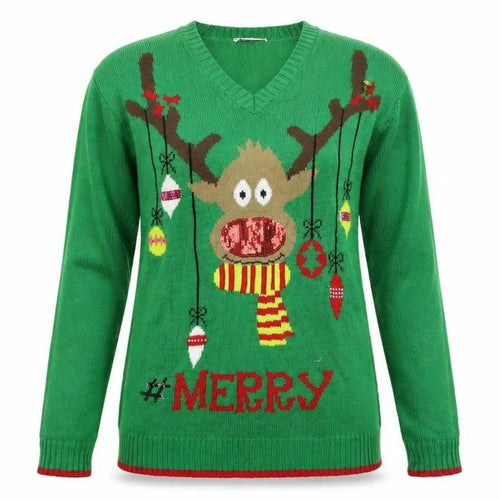 daisy shopper Womens Green   Pullover Jumper Size M  - Merry Christmas