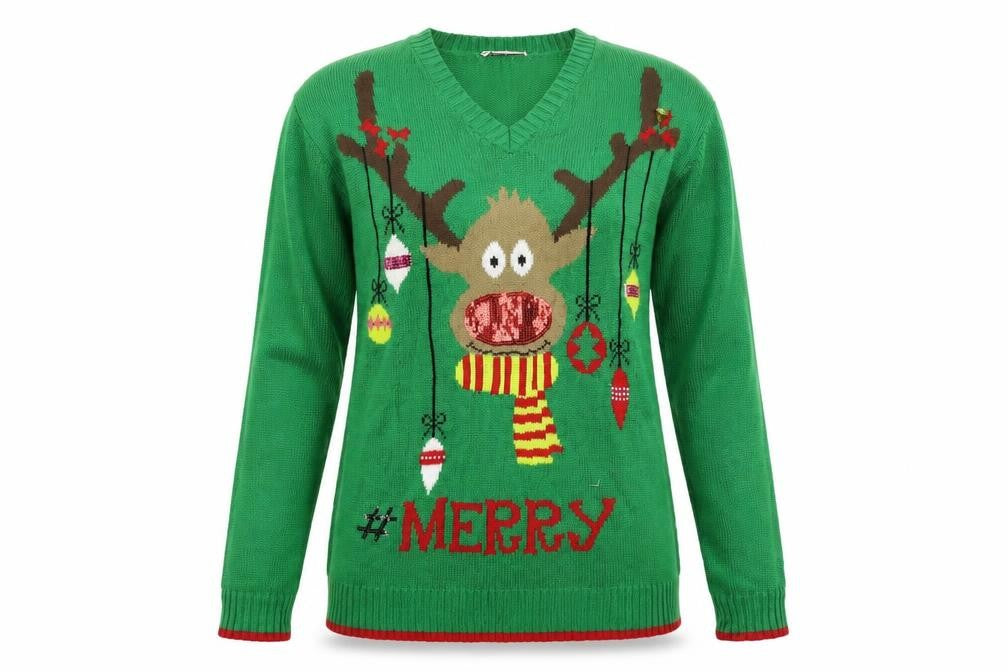 daisy shopper Womens Green   Pullover Jumper Size M  - Merry Christmas