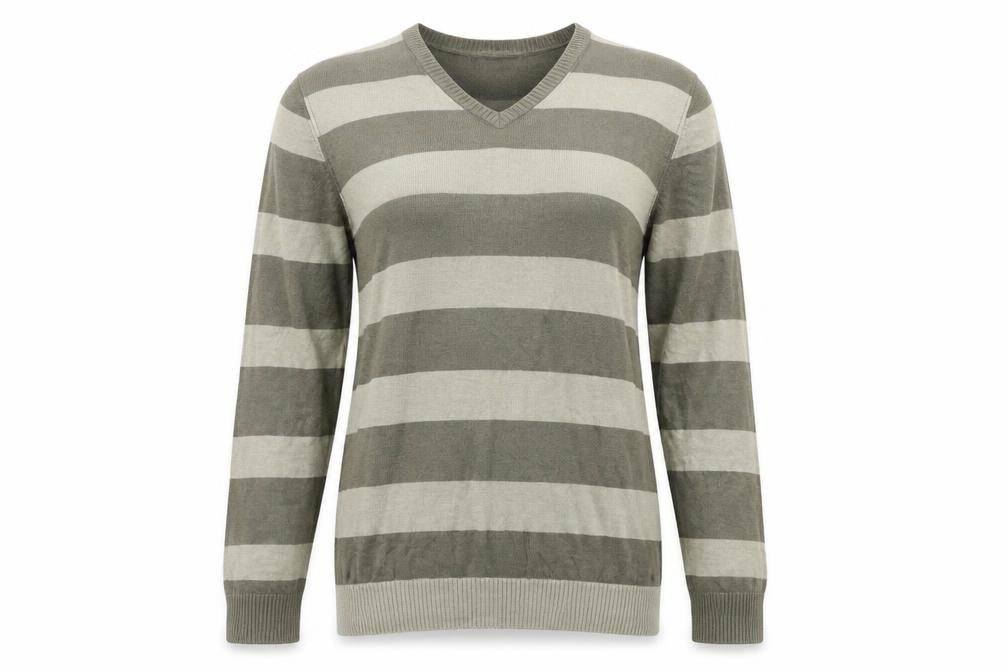 Front view of Marks & Spencer women’s brown striped jumper, size L