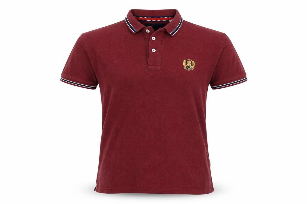 Front view of smoke jns men’s red polo, size M
