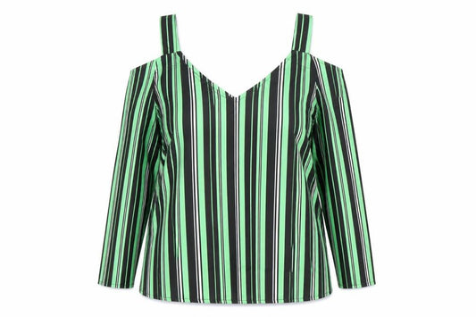 Front view of Preworn women’s green striped basic blouse, size S