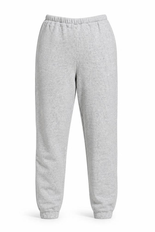 Front view of Boohoo women’s grey sweatpants, size UK 8, 28-inch leg