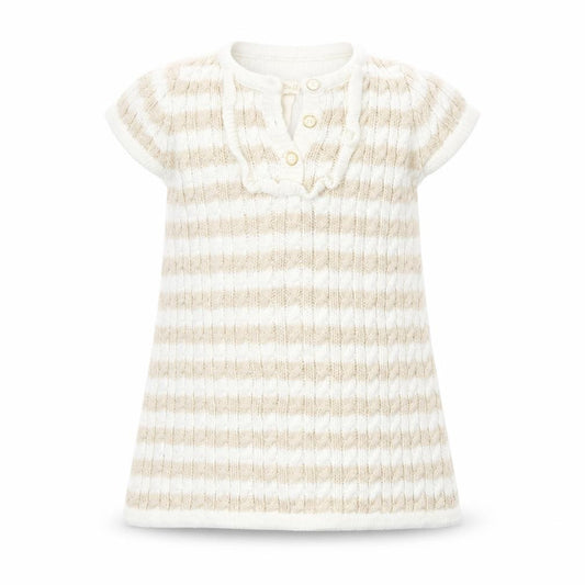 Front view of Cynthia Rowley Baby Gold Striped Knit Jumper Dress, size 9-12, Months