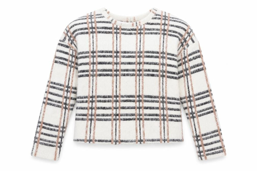New Look Womens White Check Knit Pullover Jumper Size S