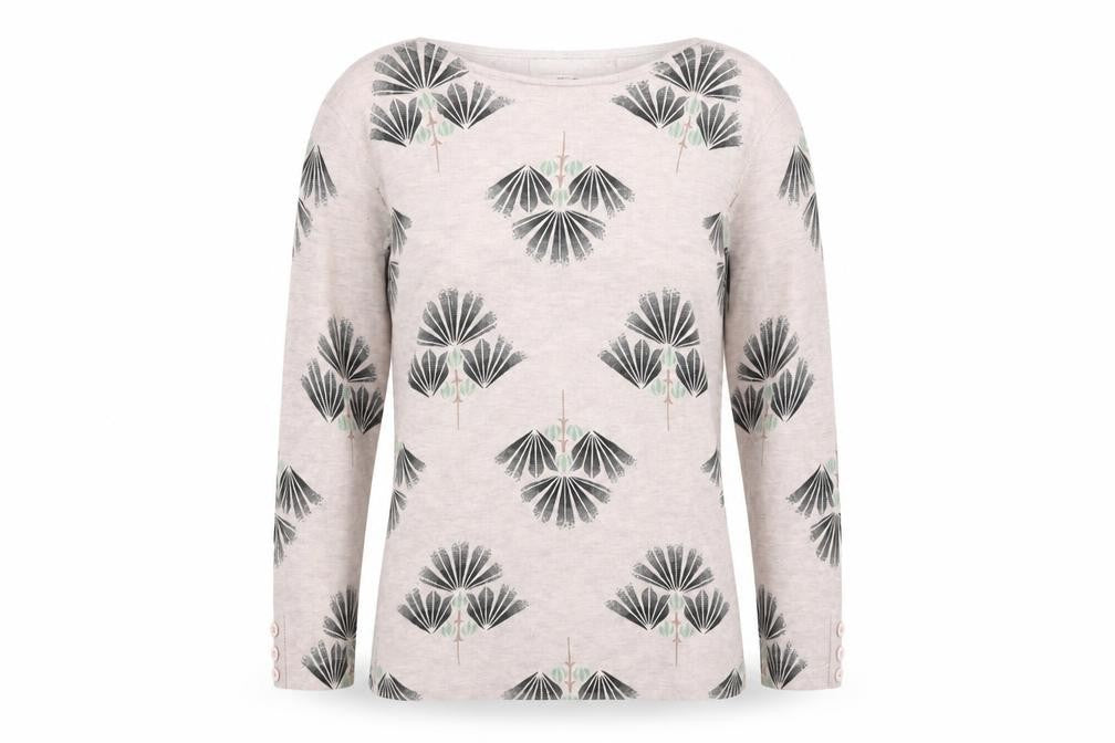 Front view of Next women’s beige floral jumper, size UK 12