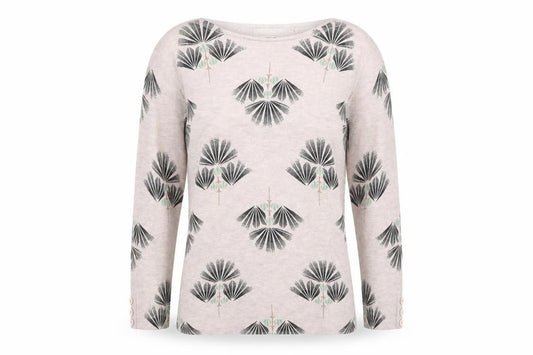 Front view of Next women’s beige floral jumper, size UK 12