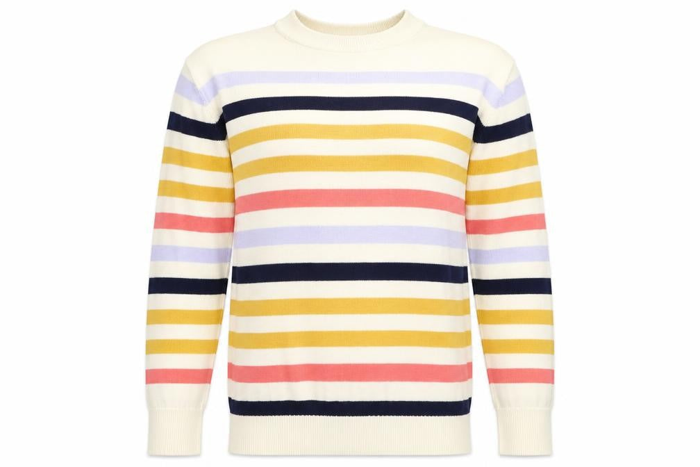 Front view of Marks & Spencer women’s white striped jumper, size XS