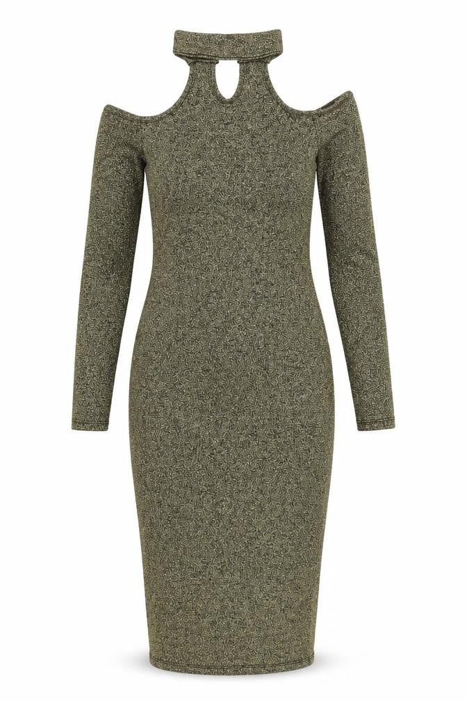 Front view of women’s gold a-line, size UK 8