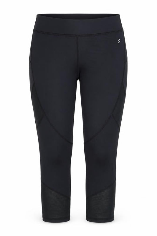 Front view of H&M women’s black track pants leggings, size M, 18-inch leg