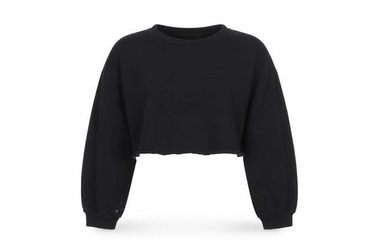 Front view of PRETTYLITTLETHING women’s black pullover sweatshirt, size UK 6
