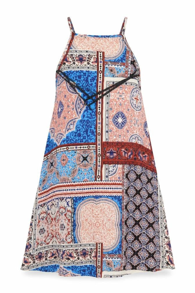 Front view of Atmosphere women’s beige paisley slip dress, size UK 10