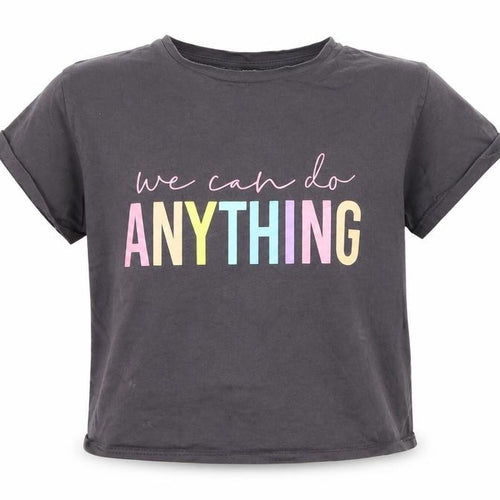 George Girls Grey  Jersey Basic T-Shirt Size 8-9 Years  - We Can Do Anything