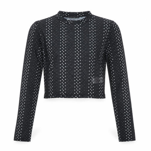 Primark Womens Black Polka Dot Mesh Cropped Blouse Size S