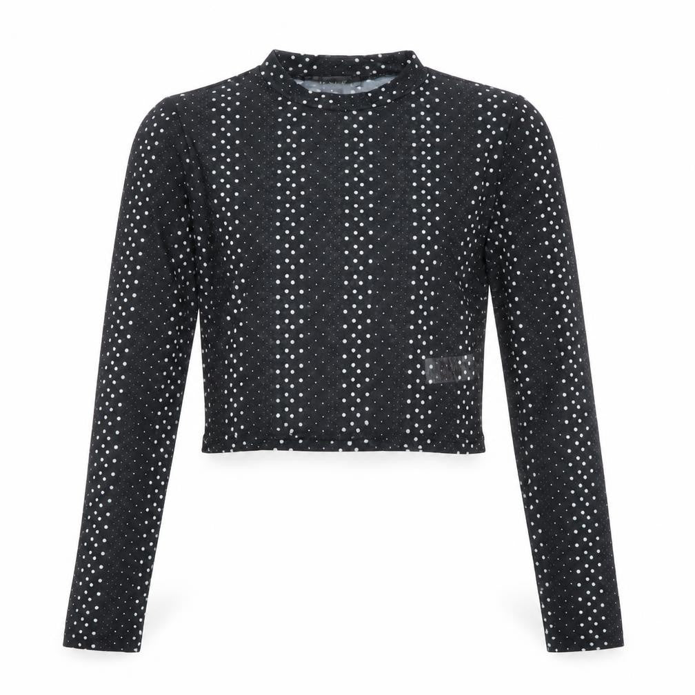 Primark Womens Black Polka Dot Mesh Cropped Blouse Size S
