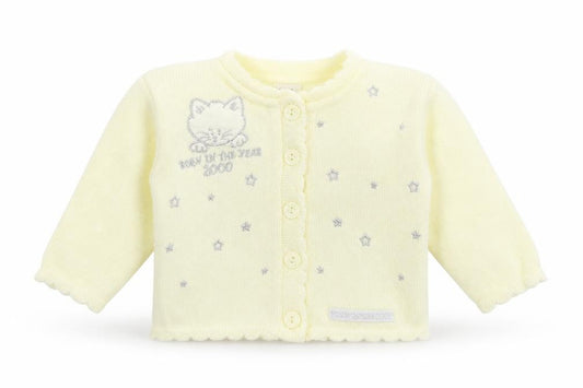 Front view of Debenhams Baby White Knit Cardigan Jumper, size 3-6, Months