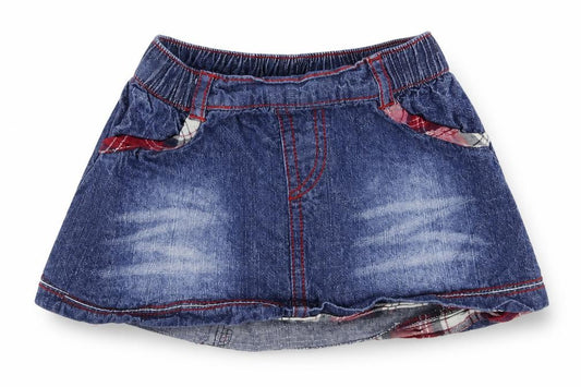Front view of George girls’ blue denim a-line skirt, size 12-18, months
