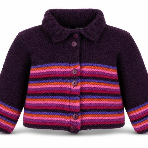 Miss P Girls Purple Striped Knit Cardigan Jumper Size 18-24 Months