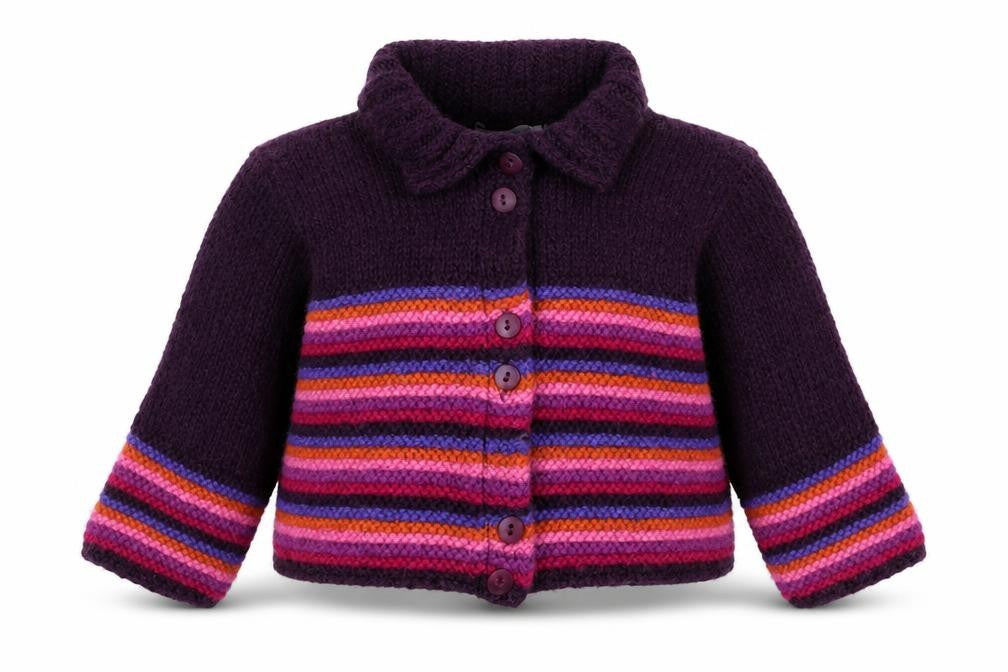 Miss P Girls Purple Striped Knit Cardigan Jumper Size 18-24 Months