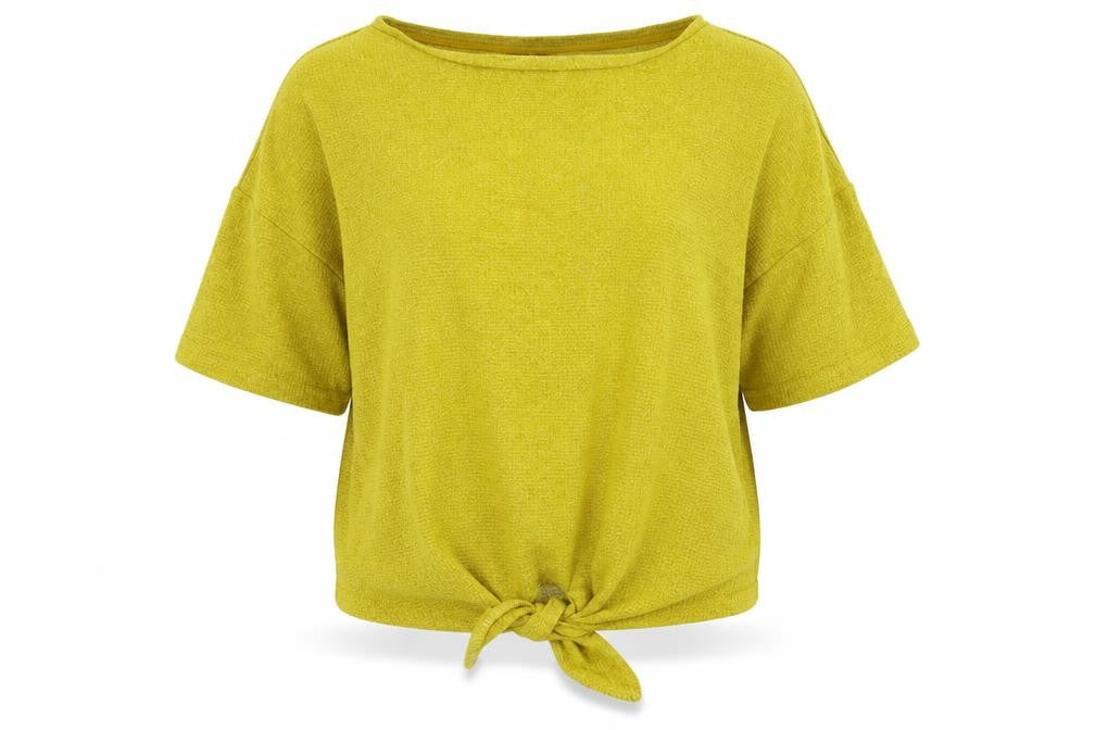 Front view of F&F women’s yellow knit jumper, size UK 14